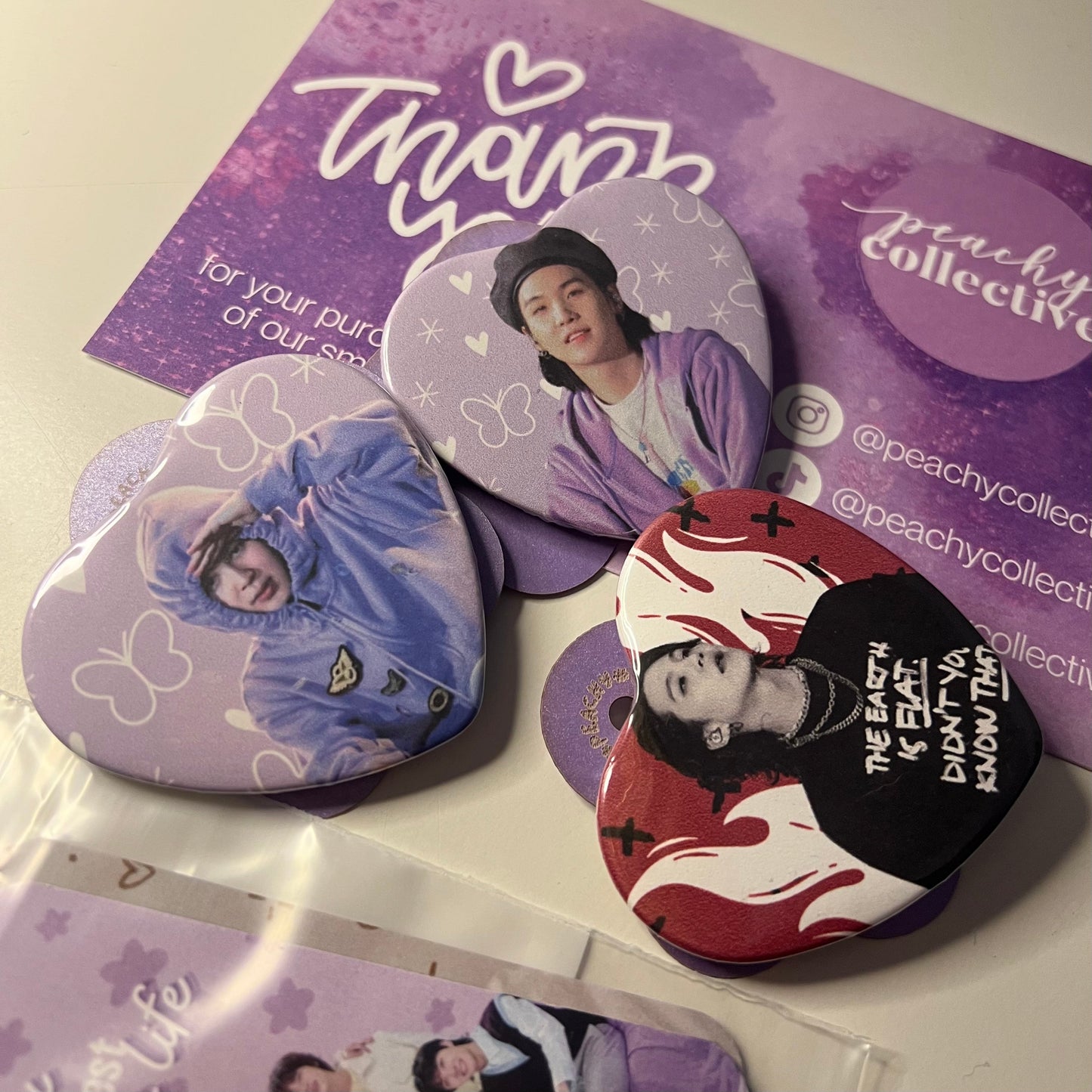 Holo Purple Heart Button Jin