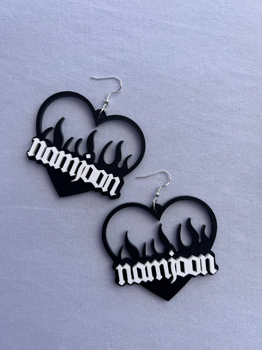 Flame Name Heart Earrings (All Members & Bangtan)