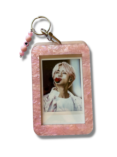 Custom Photo Keychain - Soft Pink Marbled Glitter Acrylic