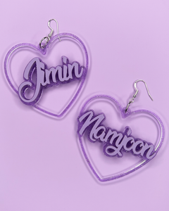 Cursive Name Heart Earrings (All Members & Bangtan)
