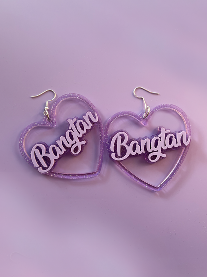 Cursive Name Heart Earrings (All Members & Bangtan)